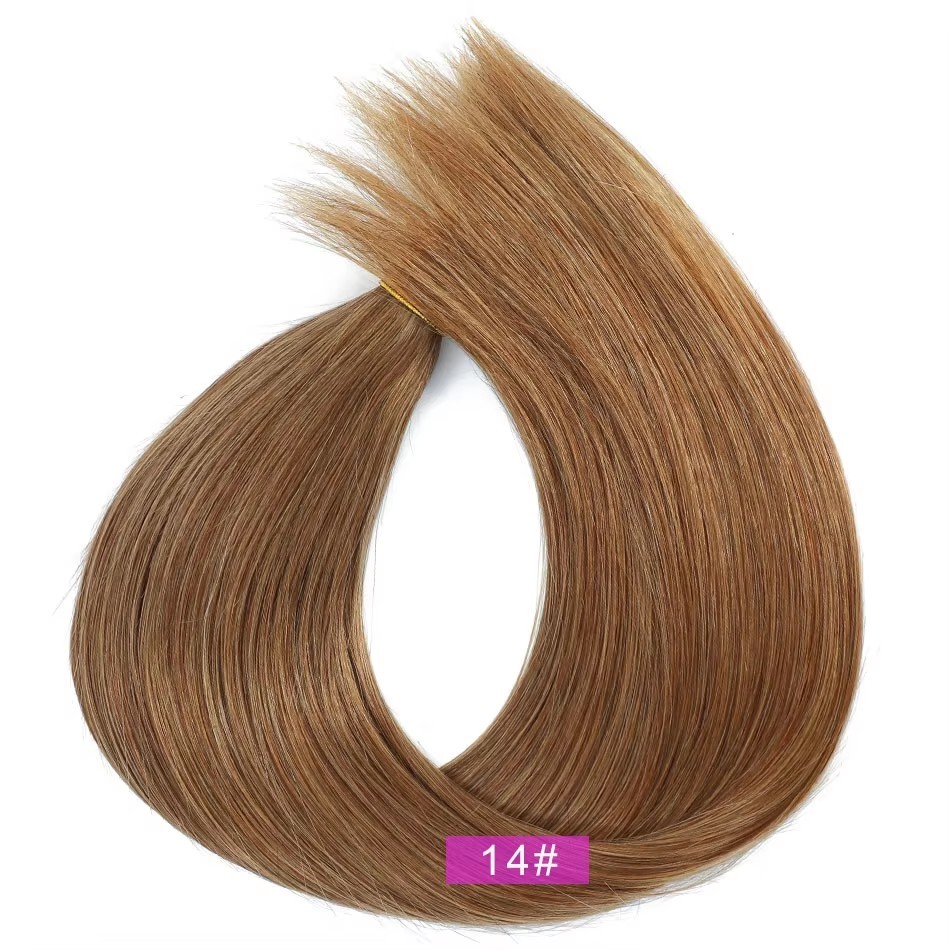 Light Brown  #14  Genius Weft Hair Extensions 100g  Remy Cuticle Aglined Russian Hair Weft Extensions