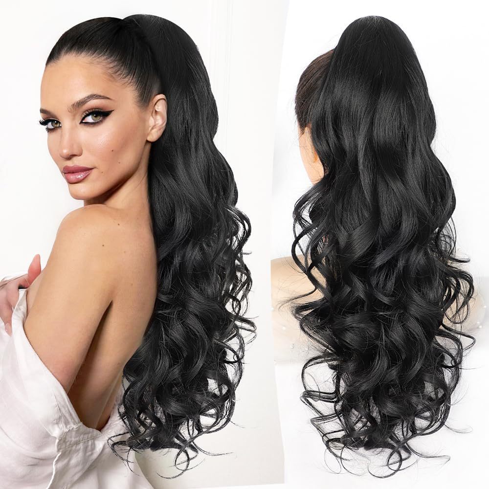 24 Inch 150g Long Wave Synthetic Ponytail Hair  Claw Clip in Ponytail Extension for Women Everyday Use
