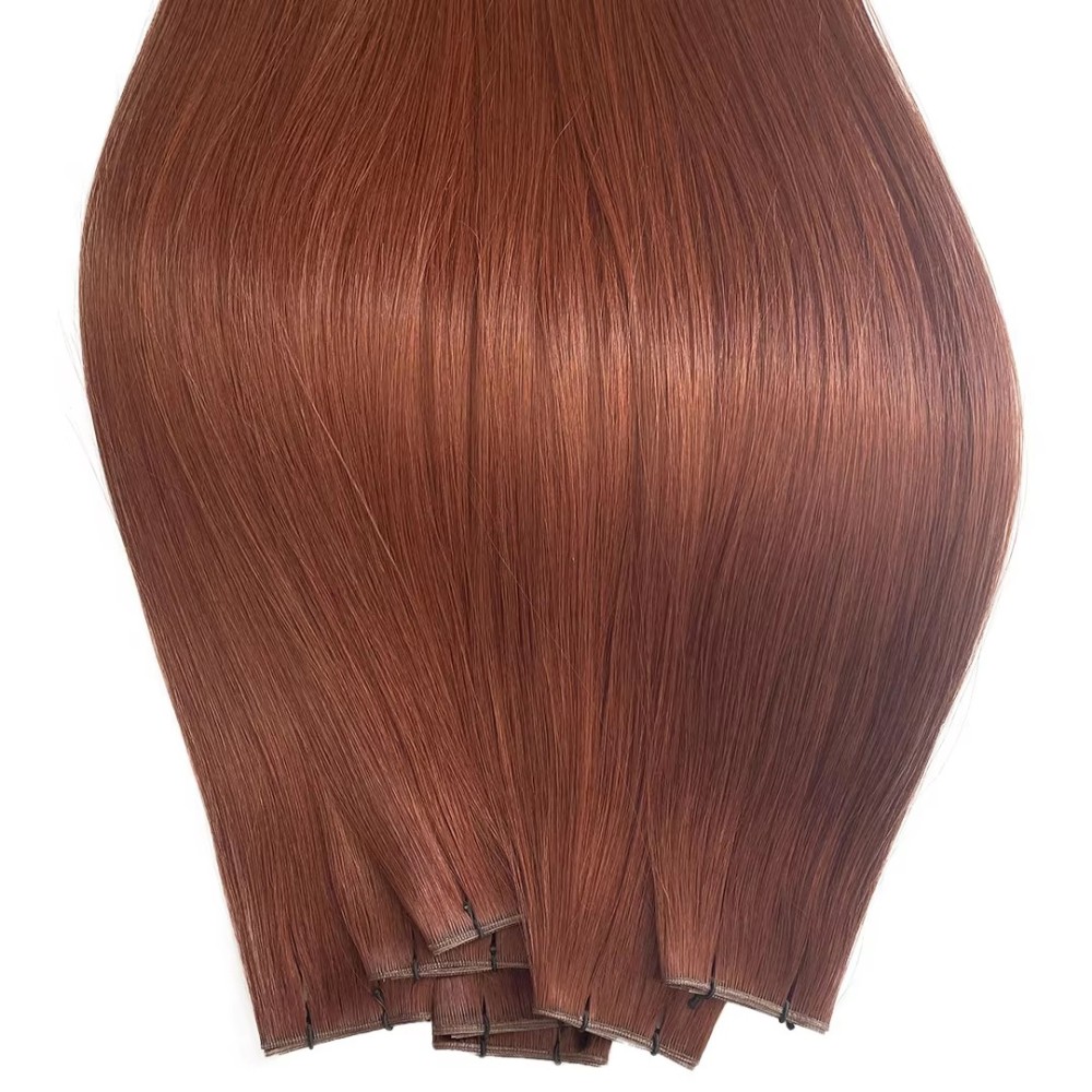 Reddish Brown #33 Genius Weft Hair Extensions 100g Invisible Genius Weft Virgin Hair  Extension Thick End