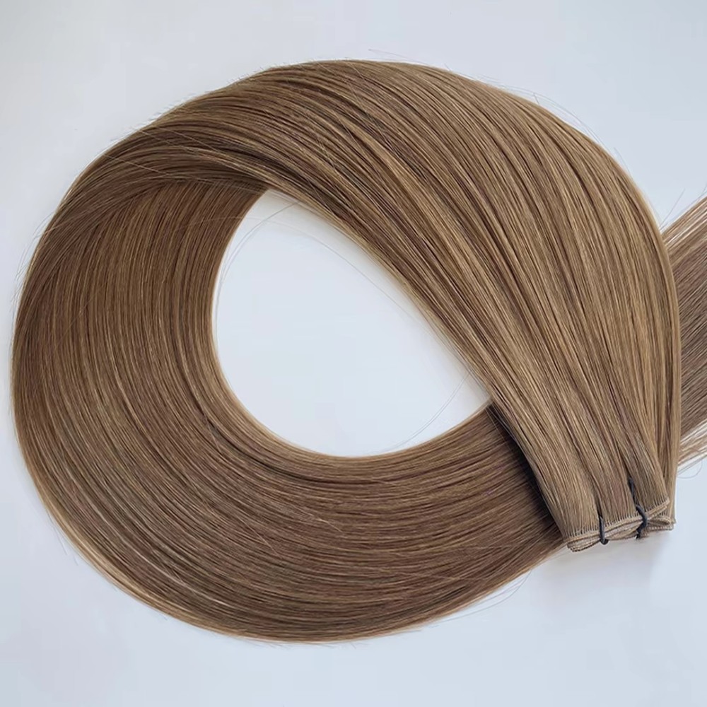 Light Brown #8 Genius Weft Hair Extensions 100g Invisible Straight Virgin Hair Weft Full End Top Quality