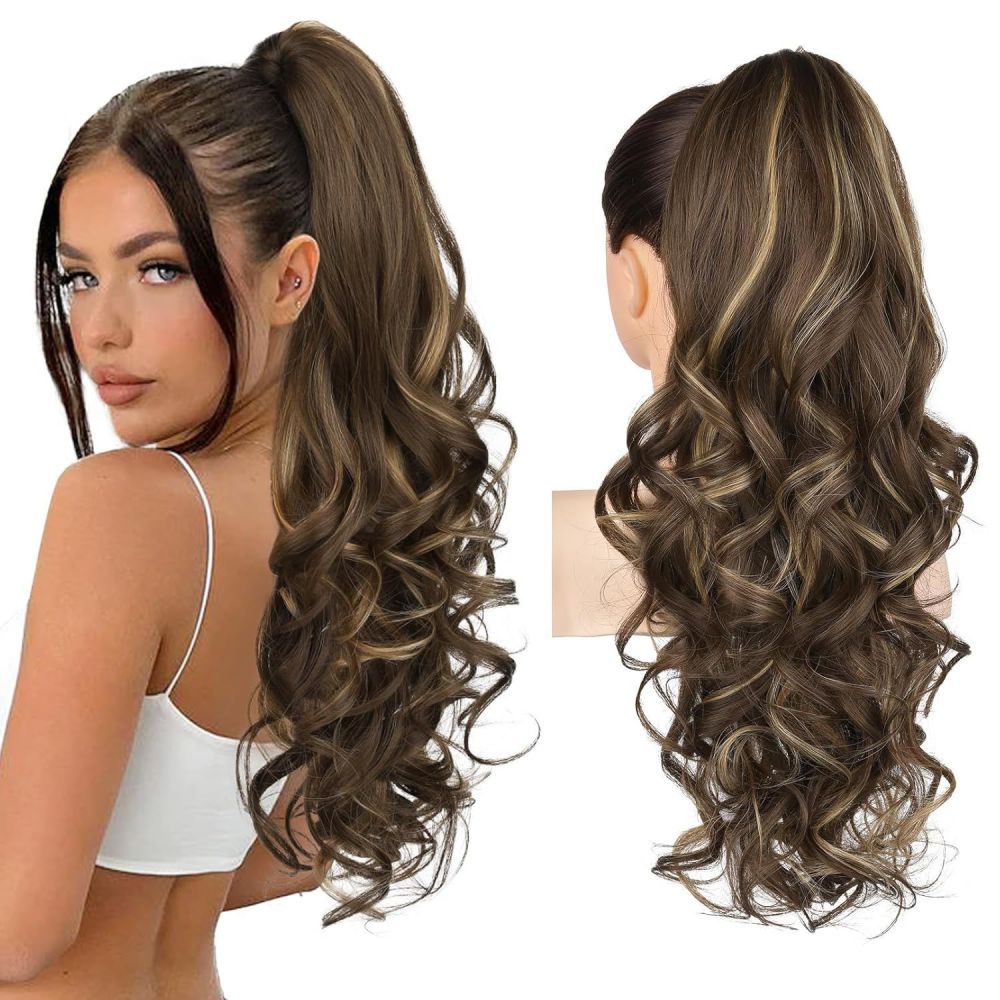 24 Inch 150g Long Wave Synthetic Ponytail Hair  Claw Clip in Ponytail Extension for Women Everyday Use