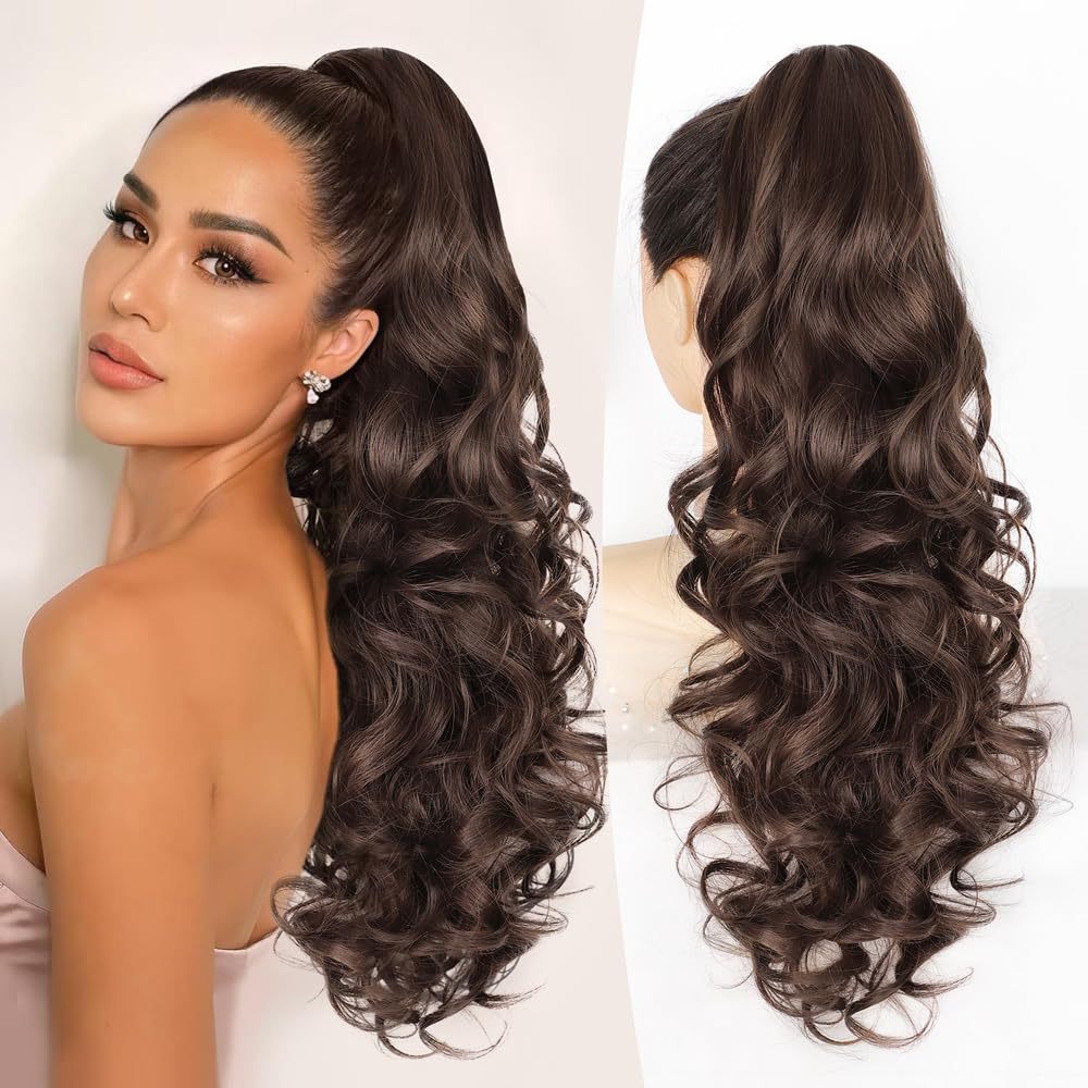 24 Inch 150g Long Wave Synthetic Ponytail Hair  Claw Clip in Ponytail Extension for Women Everyday Use