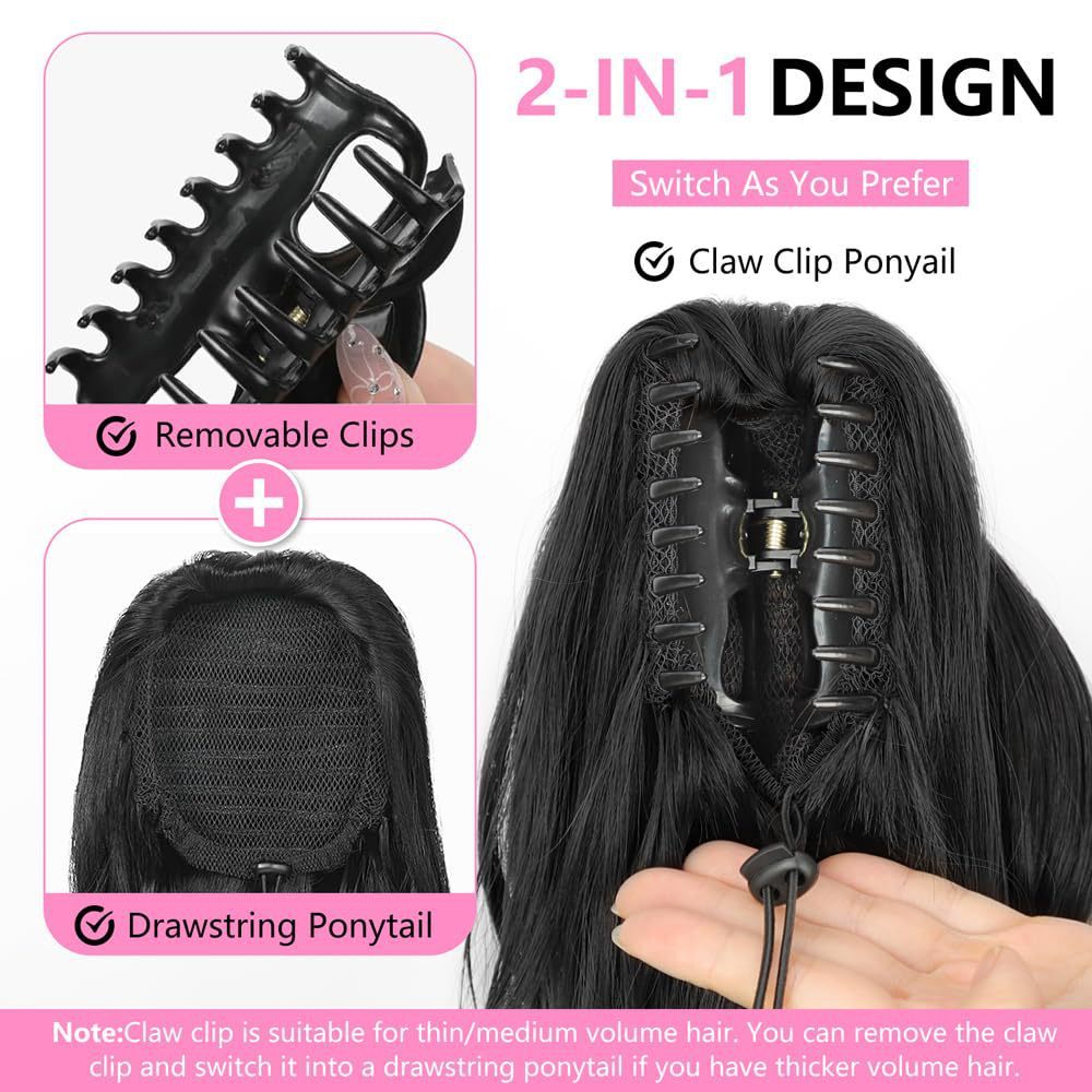 24 Inch 150g Long Wave Synthetic Ponytail Hair  Claw Clip in Ponytail Extension for Women Everyday Use