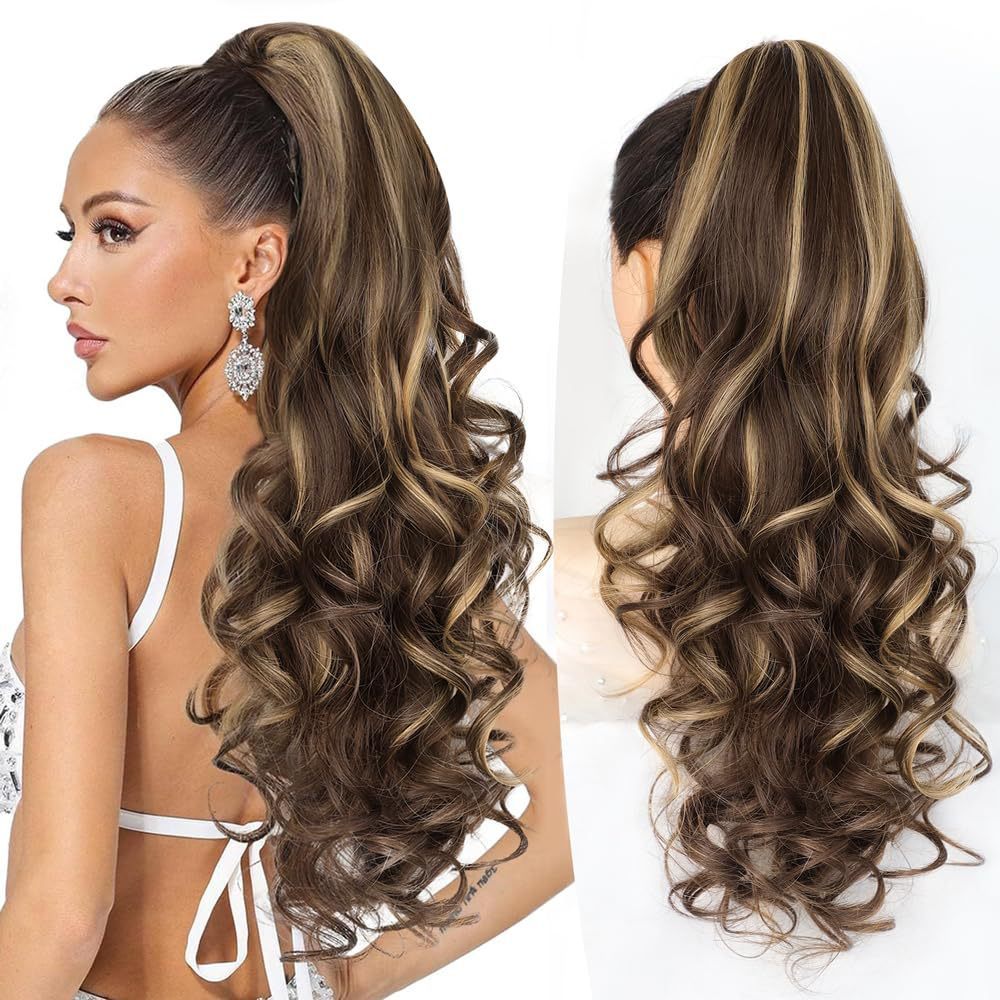 24 Inch 150g Long Wave Synthetic Ponytail Hair  Claw Clip in Ponytail Extension for Women Everyday Use