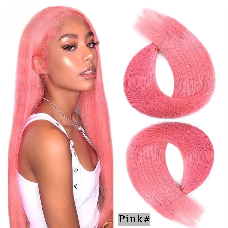 Colorful #Pink  Genius Weft Hair Extensions 100g  Fancy Color Virgin  Cuticle  Human Hair  Weft Extensions