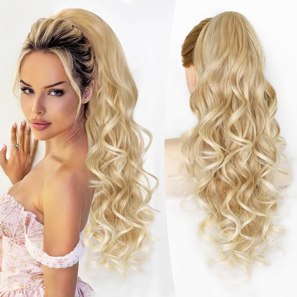 24 Inch 150g Long Wave Synthetic Ponytail Hair  Claw Clip in Ponytail Extension for Women Everyday Use