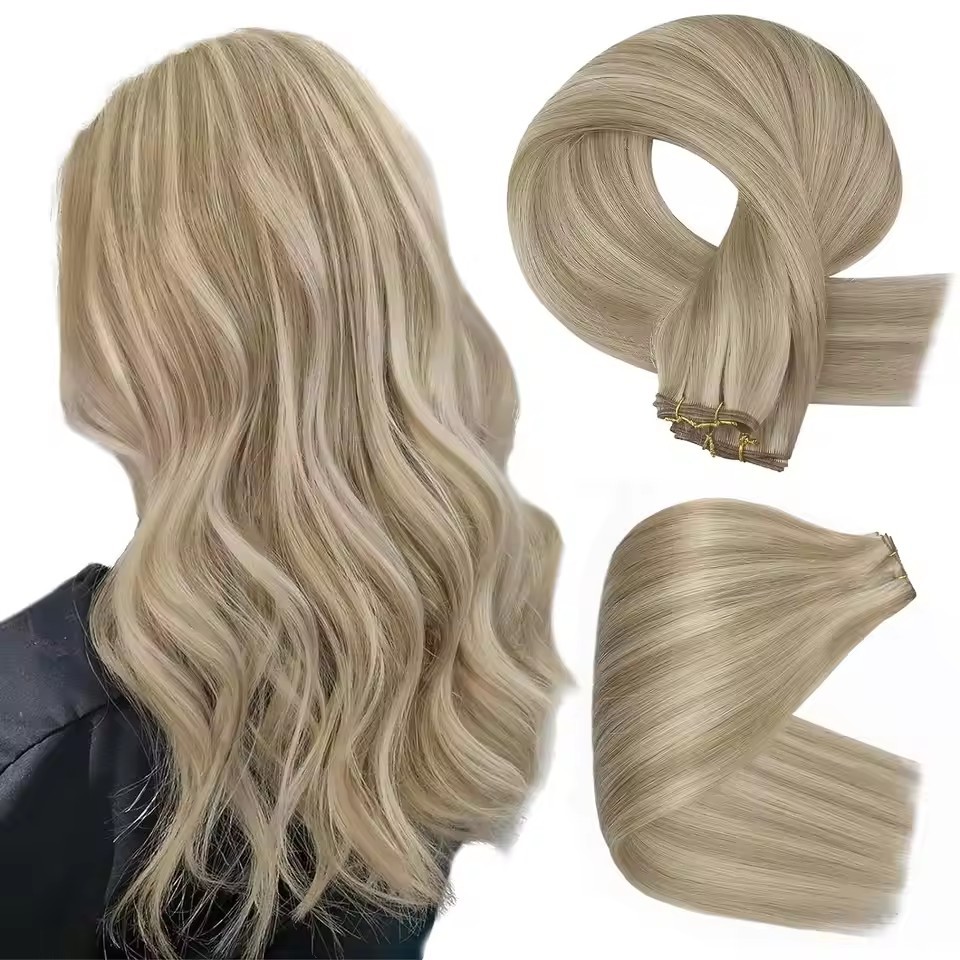 Highlight Blonde #P18/ 613  Genius Weft Hair Extensions 100g Piano Color Straight Invisible Human Hair Extensions