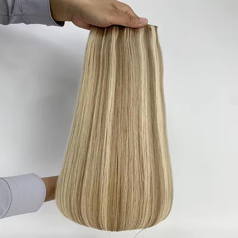 Piano Blonde #P9/613  Genius Weft Virgin Hair Extensions 50g Raw Virgin Cuticle Aligned  Extensions Seamless  Genius Weft