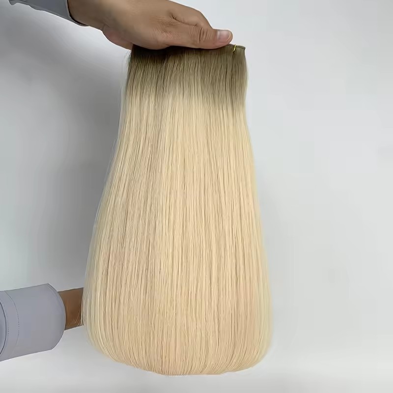 Ombre  Brown Blonde #RLC Genius Weft Virgin Hair Extensions 50g Raw Virgin Cuticle Aligned  Extensions Seamless  Genius Weft