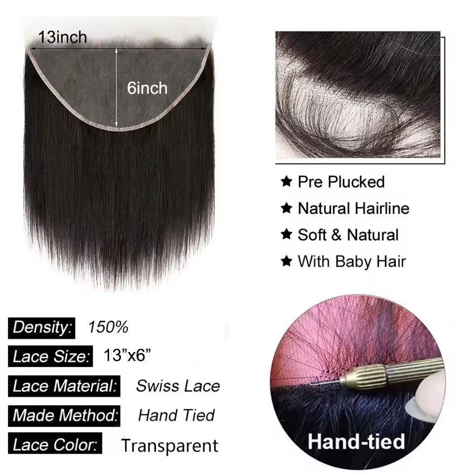 13x6 Straight  Lace Frontal 100% Human Hair Remy Pre Plucked  Natural Color  Original Natural 13x6 HD Lace Frontal