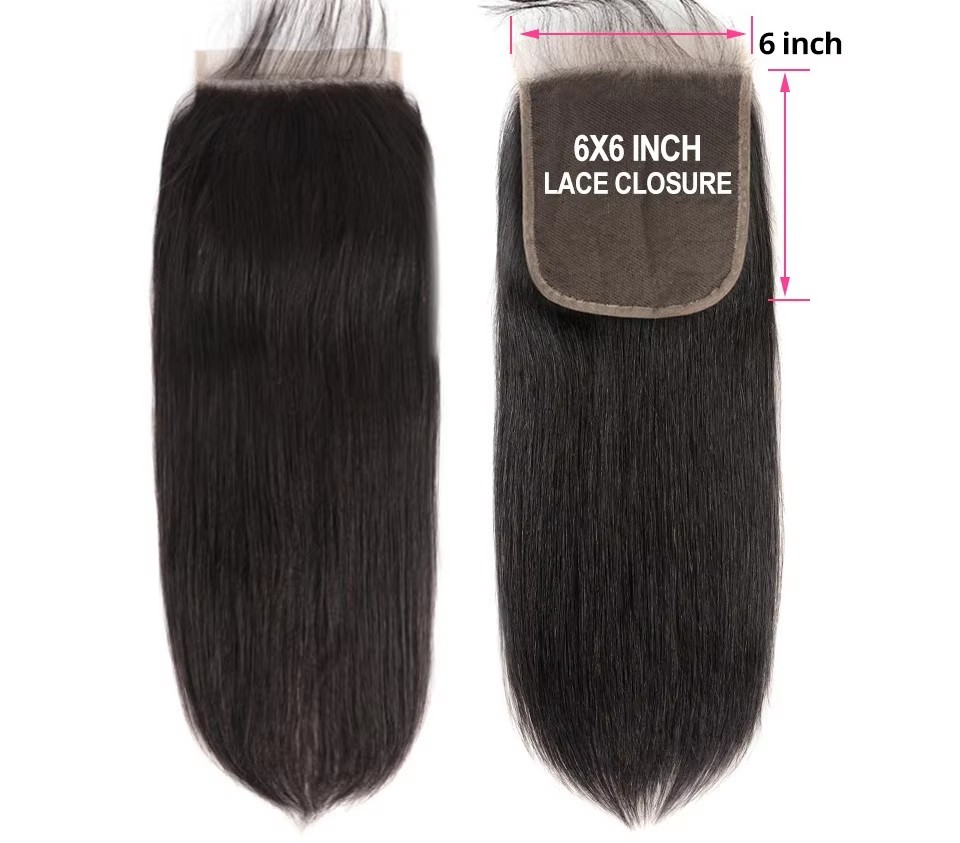 6x6 Straight Lace Closure  Brazilian Human Hair Swiss Transparent Lace Frontal  Pre Plucked Hairline Free Part Natural Black