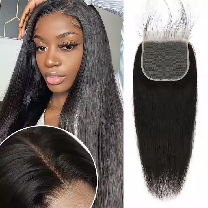 6x6 Straight Lace Closure  Brazilian Human Hair Swiss Transparent Lace Frontal  Pre Plucked Hairline Free Part Natural Black