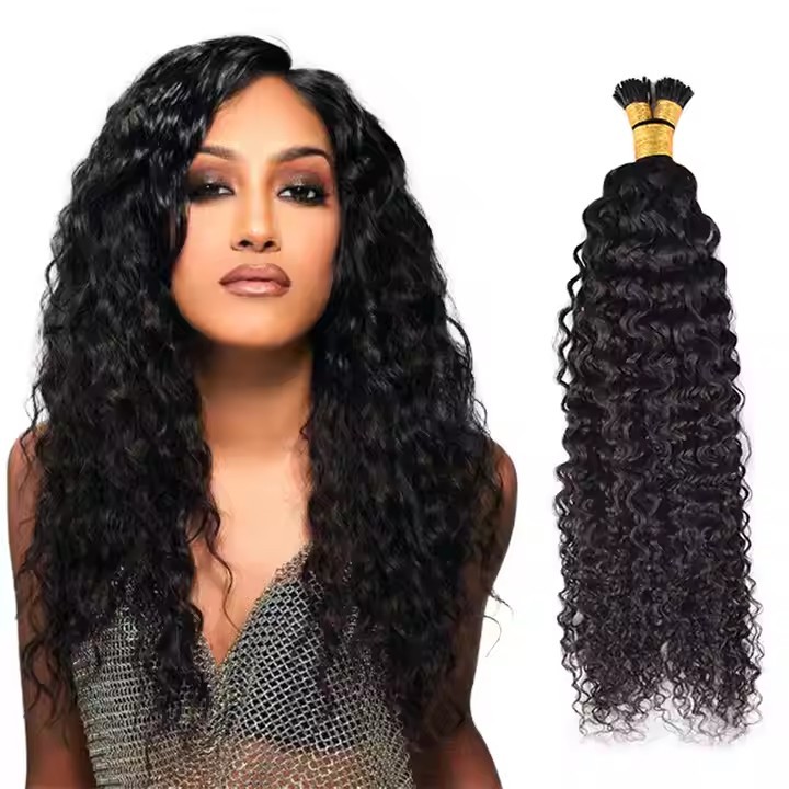 Natural Black Jerry Curly I Tip Hair Extensions  100g Curly Keratin Capsule Hair Natural Fusion Hair Extensions