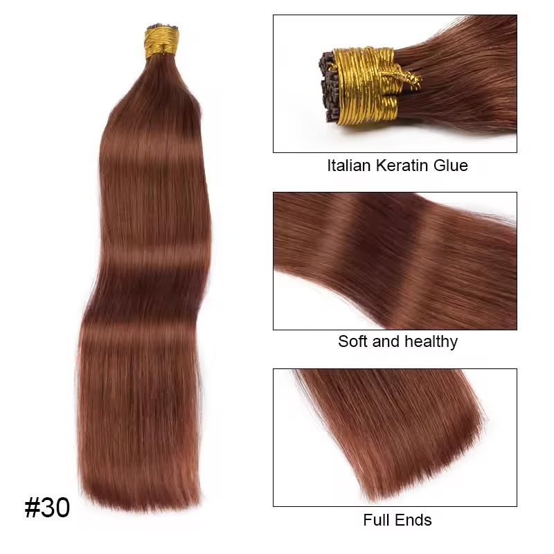 9A 100g copper  30 Pre Bonded Keratin I Tip Hair  Hair Extensions Straight Natural Real Human Fusion Hair Extensions