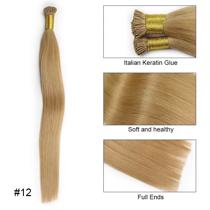 9A 100g Light Brown  12 # Pre Bonded Keratin I Tip Fusion Hair Stick Hair Extensions 100% Real Remy Human Hair