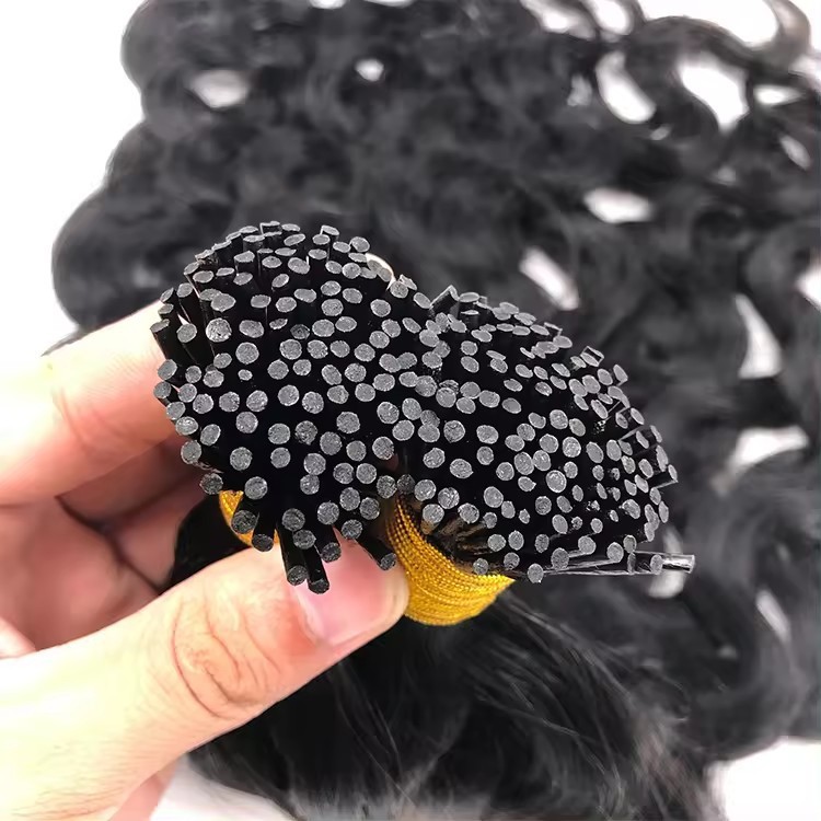 Natural Black Deep Wave I Tip Hair Extensions  100g Curly Keratin Capsule Hair Natural Fusion Hair Extensions