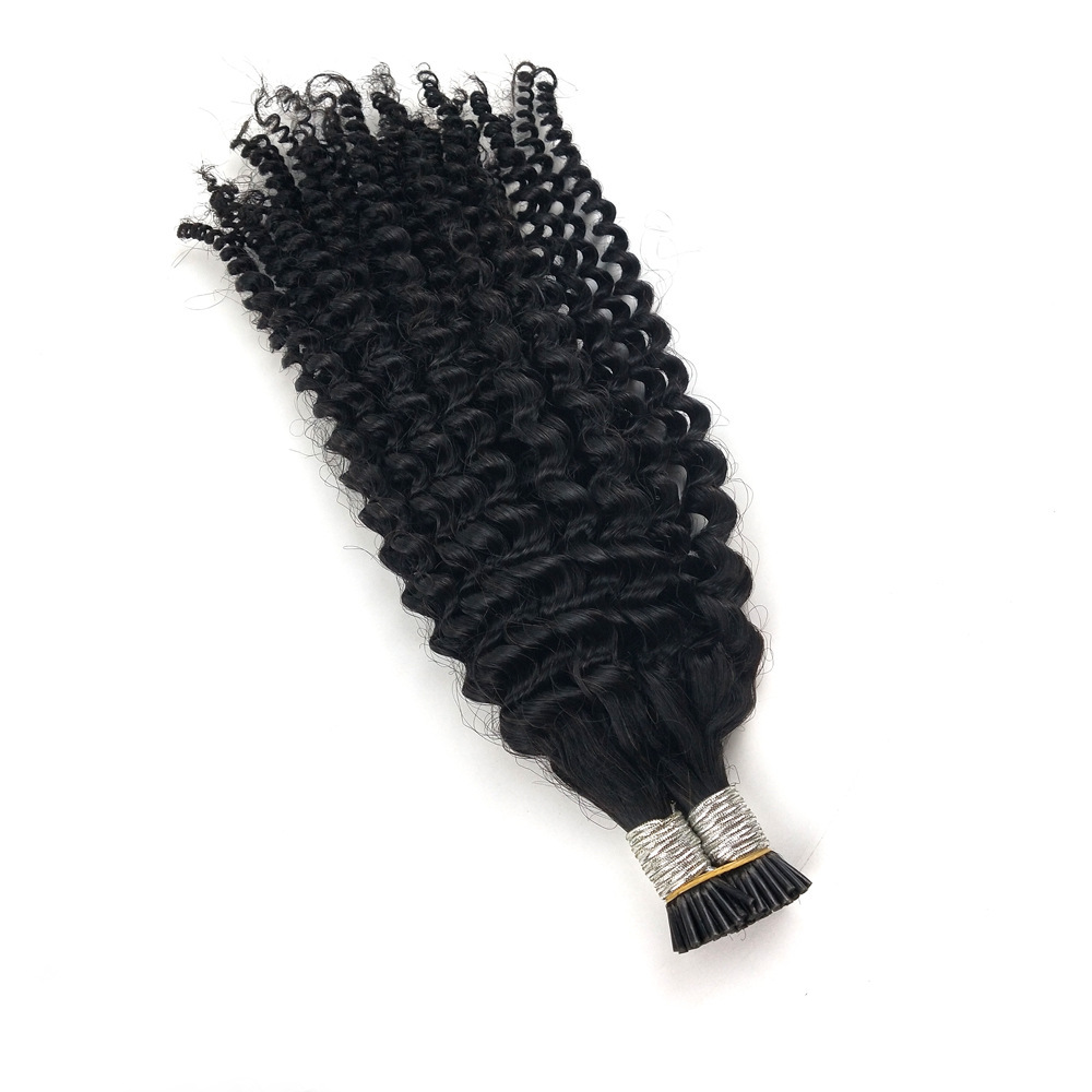 Natural Black Jerry Curly I Tip Hair Extensions  100g Curly Keratin Capsule Hair Natural Fusion Hair Extensions
