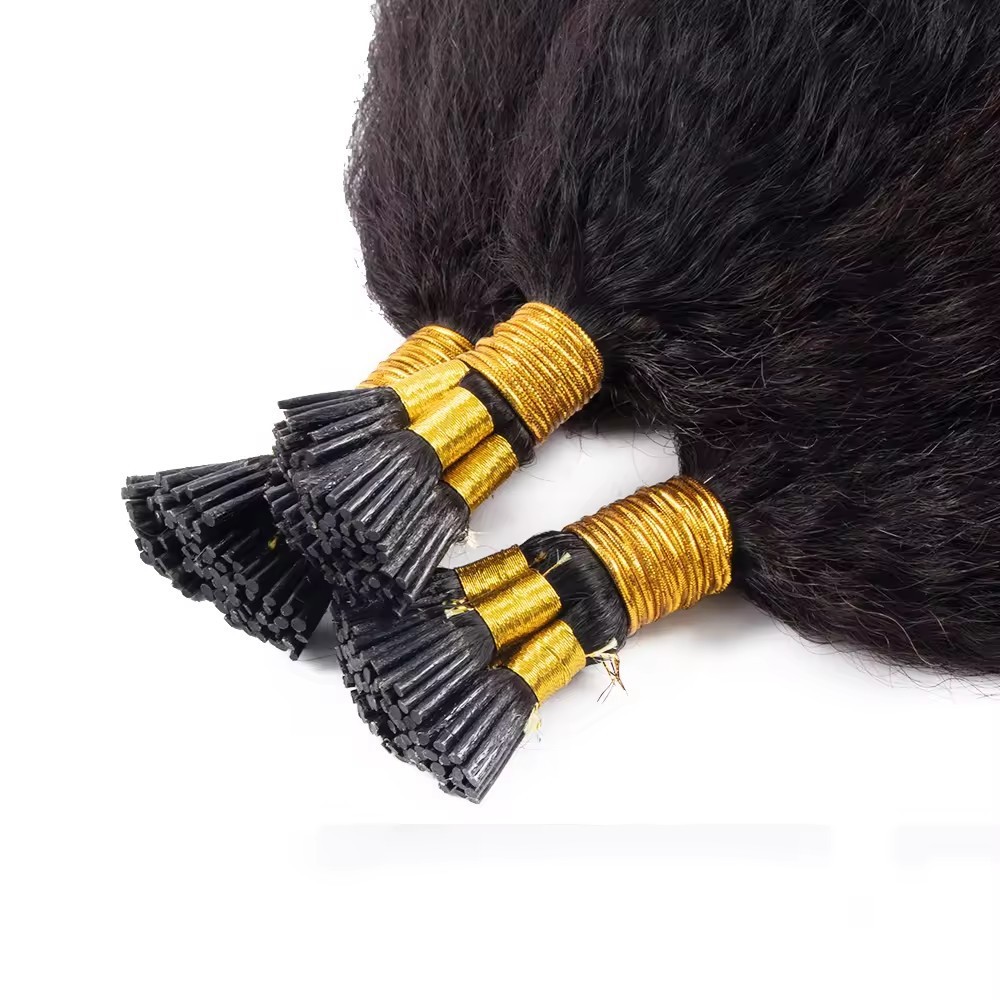 Natural Black Kinky Straight  I Tip Hair Extensions 100g virgin remy Human Hair Extensions Pre Bonded Keratin Stick In Hair Extensions