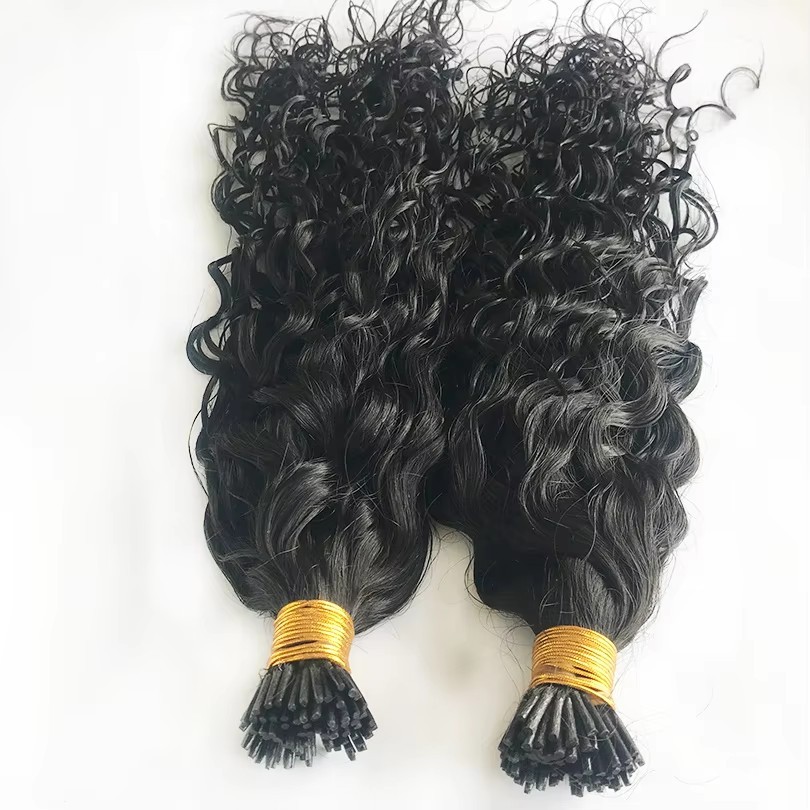 Natural Black Deep Wave I Tip Hair Extensions  100g Curly Keratin Capsule Hair Natural Fusion Hair Extensions