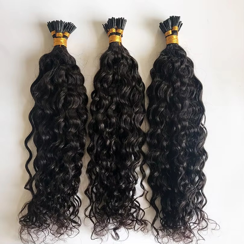 Natural Black Deep Wave I Tip Hair Extensions  100g Curly Keratin Capsule Hair Natural Fusion Hair Extensions