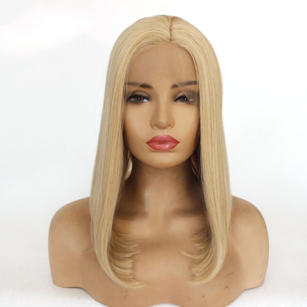 Short  Bob  Black  13*4 HD Lace Front Wig   Brown Golden Straight Bob Lace Front Synthetic Wig For Women Daily