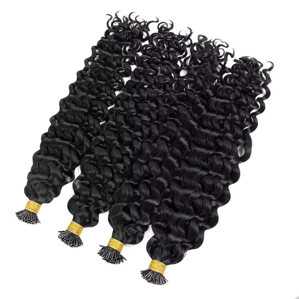 11A Natural Black #1B Stick I Tip  Hair Extensions Deep Wave  Keratin Tip  Raw Virgin  Human Hair Extensions 100g/pack