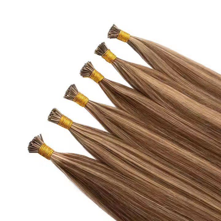 9A 100g  Piano #P6/613  Pre Bonded Keratin I Tip  Hair Extensions   Mixed Brown  Blonde  Raw Virgin Keratin Russian Remy I Tip Human Hair Extensions