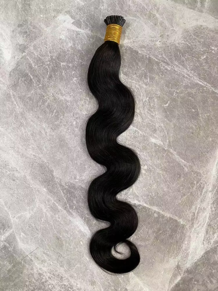 11A Natural Black #1B Stick I Tip  Human Hair Extensions Body Wave  Keratin 100% Raw Virgin  Human Hair Extensions 100g/pack