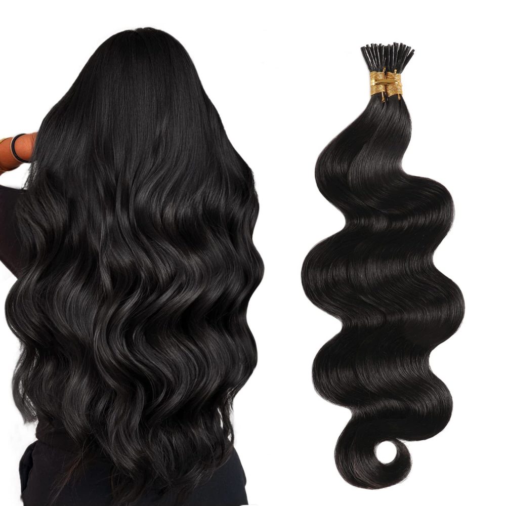 11A Natural Black #1B Stick I Tip  Human Hair Extensions Body Wave  Keratin 100% Raw Virgin  Human Hair Extensions 100g/pack