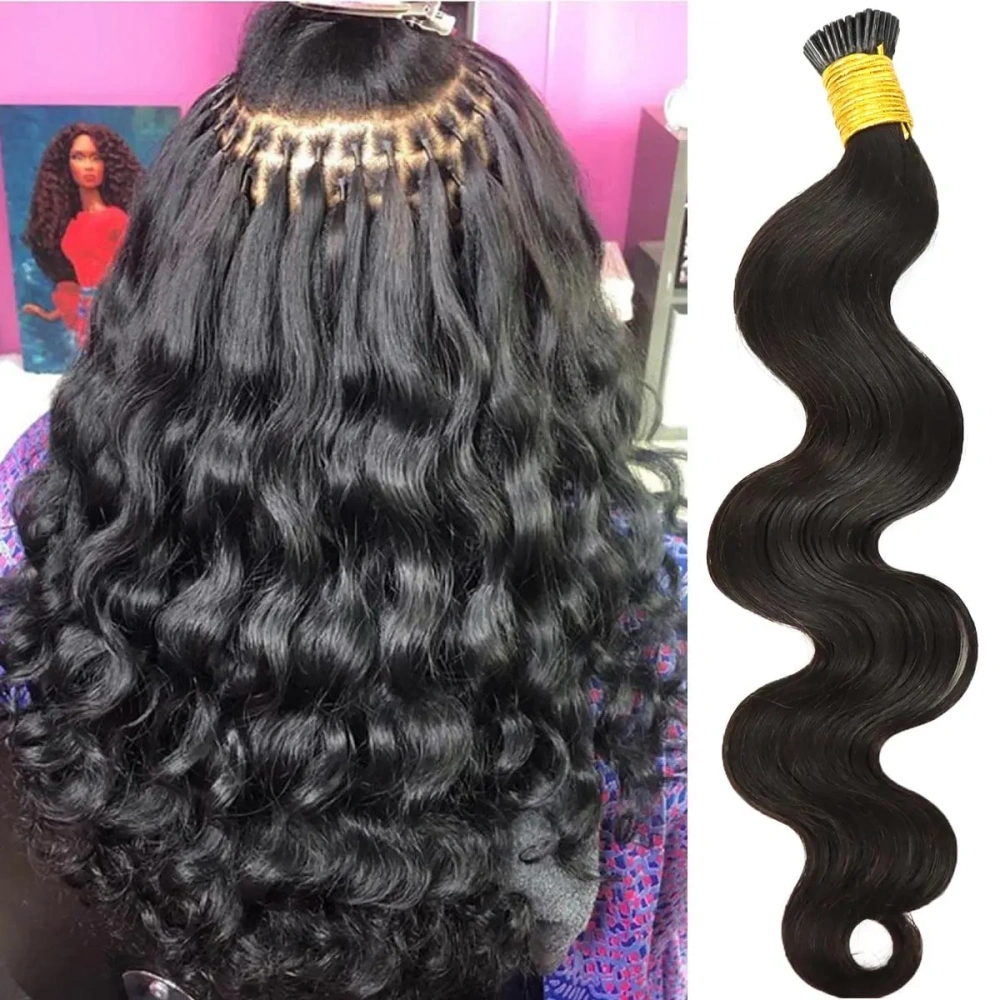 11A Natural Black #1B Stick I Tip  Human Hair Extensions Body Wave  Keratin 100% Raw Virgin  Human Hair Extensions 100g/pack