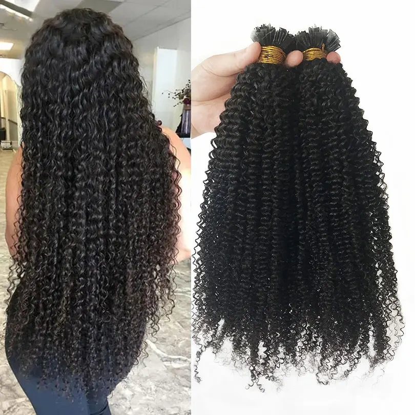 11A Natural Black #1B Stick I Tip  Hair Extensions Kinky Curly  Keratin Tip  Raw Virgin  Human Hair Extensions 100g/pack