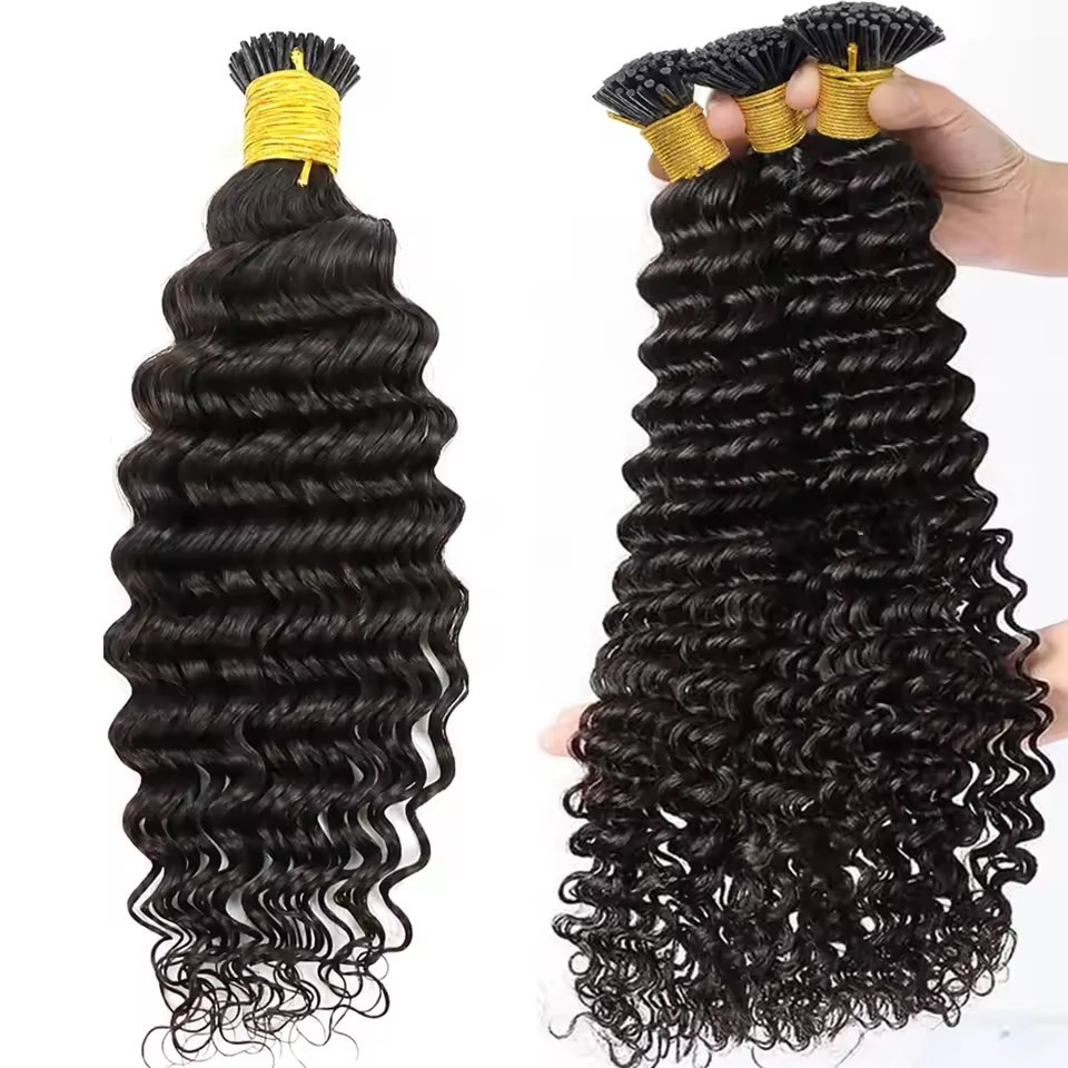 11A Natural Black #1B Stick I Tip  Hair Extensions Deep Wave  Keratin Tip  Raw Virgin  Human Hair Extensions 100g/pack