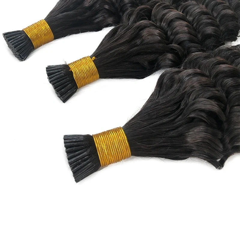 11A Natural Black #1B Stick I Tip  Hair Extensions Deep Wave  Keratin Tip  Raw Virgin  Human Hair Extensions 100g/pack