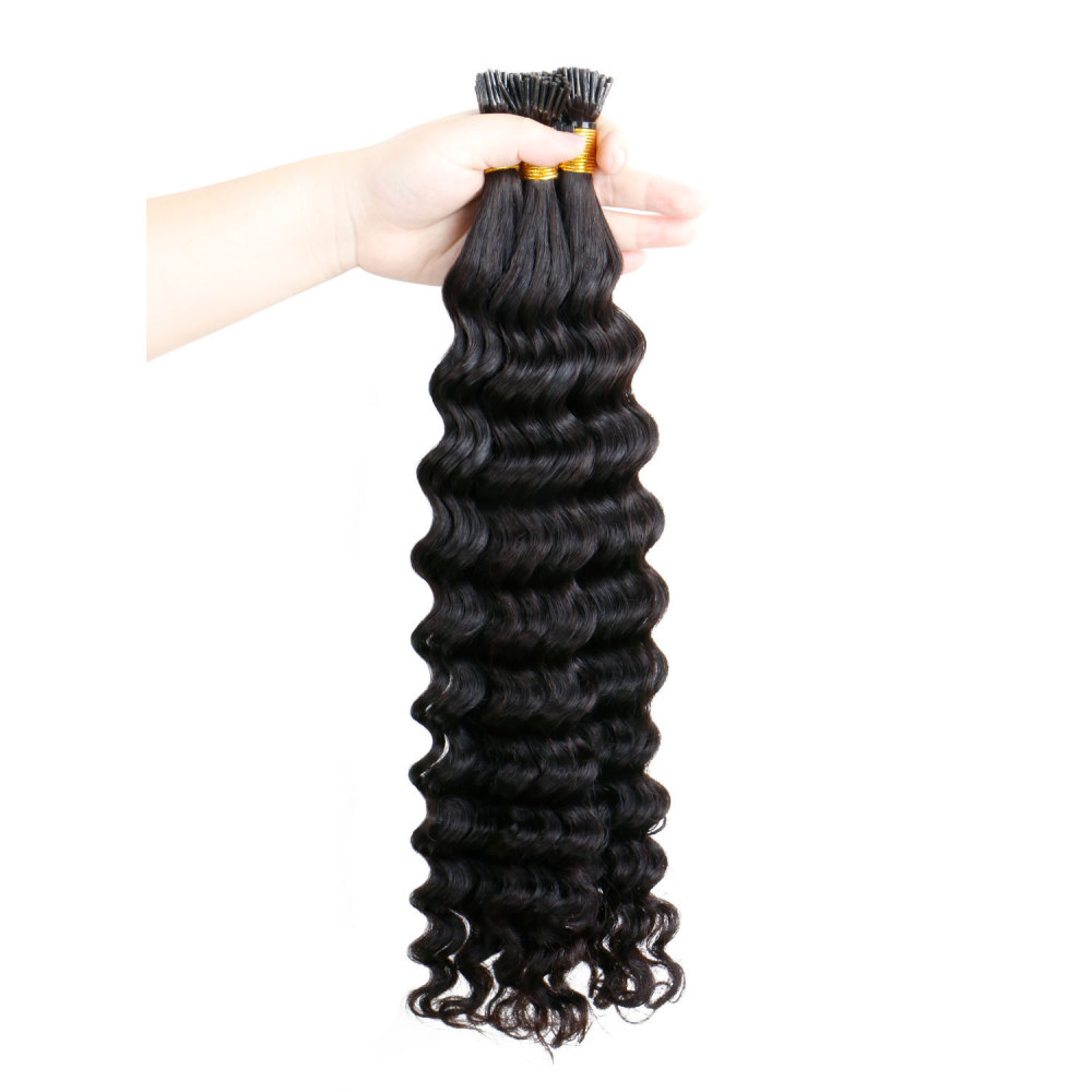 11A Natural Black #1B Stick I Tip  Hair Extensions Deep Wave  Keratin Tip  Raw Virgin  Human Hair Extensions 100g/pack
