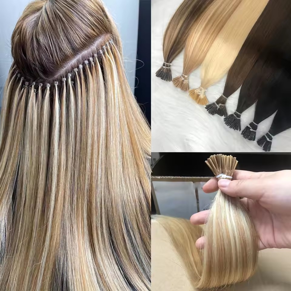 9A 100g  Piano #P6/613  Pre Bonded Keratin I Tip  Hair Extensions   Mixed Brown  Blonde  Raw Virgin Keratin Russian Remy I Tip Human Hair Extensions