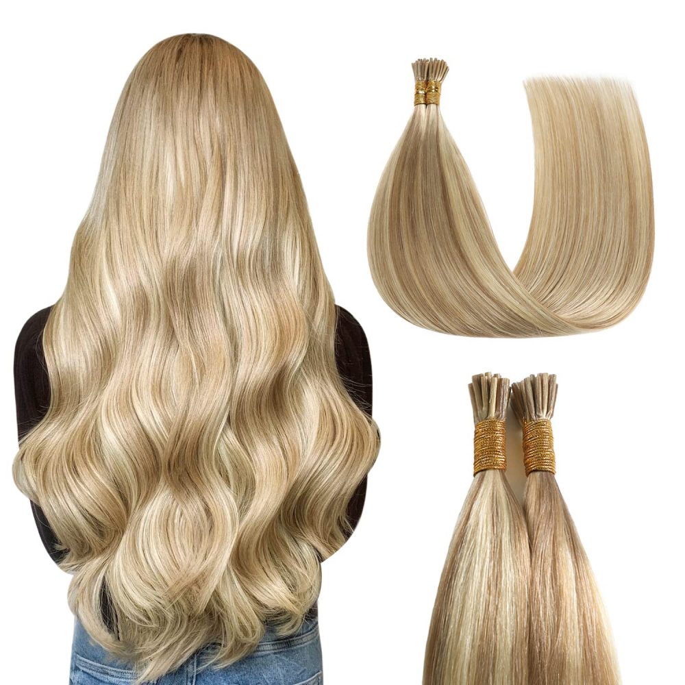 9A 100g  Piano #P18/613  Pre Bonded Keratin I Tip  Hair Extensions   Mixed  Blonde  Raw Virgin Keratin Russian Remy I Tip Human Hair Extensions