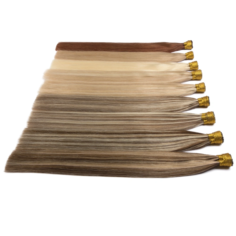 9A 100g  Piano  #P4/27  Pre Bonded Keratin I Tip  Hair Extensions   Mixed  Brown Blonde  Raw Virgin Keratin Russian Remy I Tip Human Hair Extensions