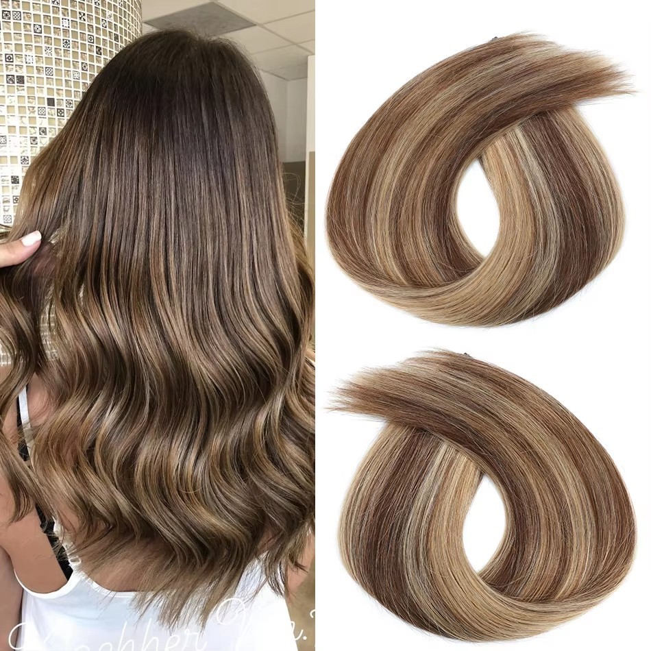 9A 100g  Piano  #P4/27  Pre Bonded Keratin I Tip  Hair Extensions   Mixed  Brown Blonde  Raw Virgin Keratin Russian Remy I Tip Human Hair Extensions