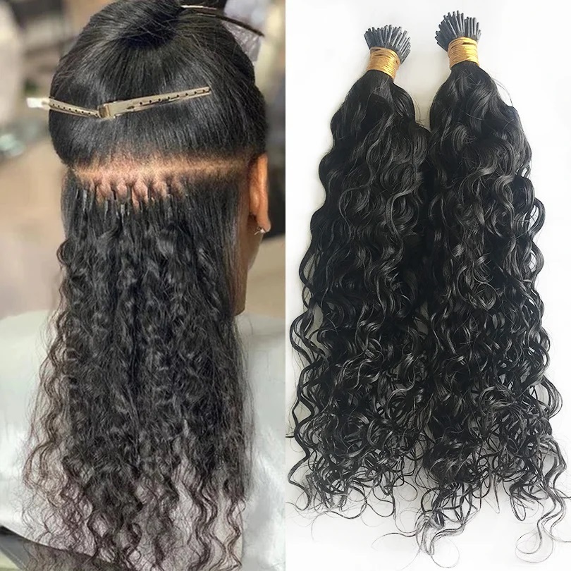 11A Natural Black #1B Stick I Tip  Hair Extensions Water Wave  Keratin Tip  Raw Virgin  Human Hair Extensions 100g/pack