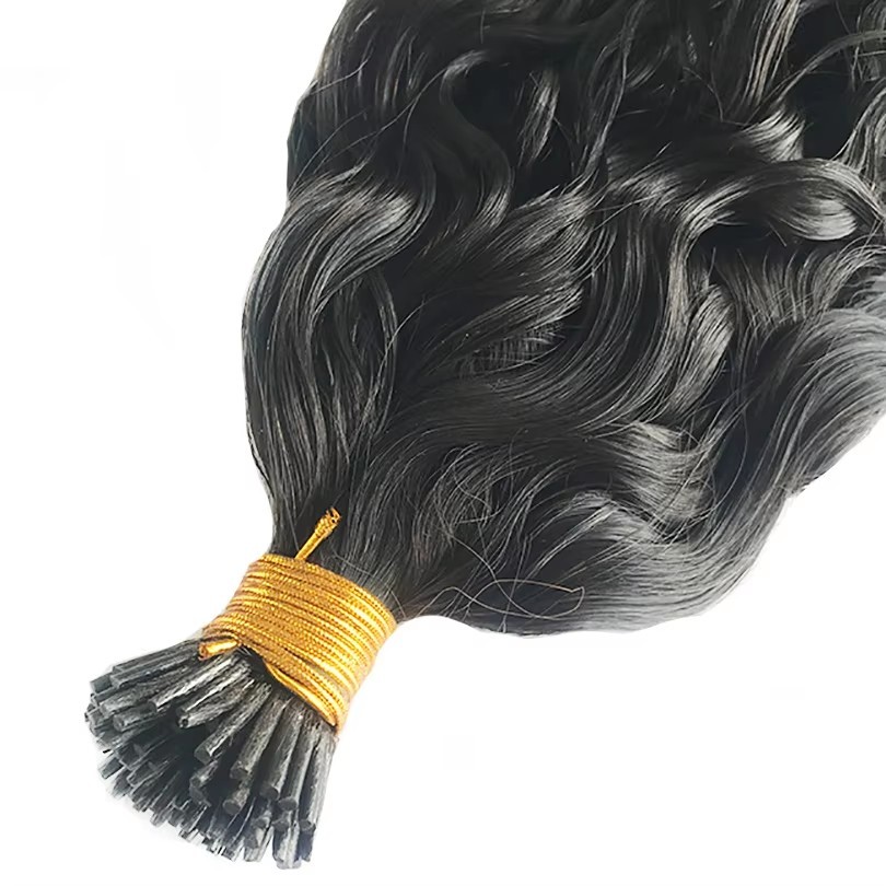 11A Natural Black #1B Stick I Tip  Hair Extensions Water Wave  Keratin Tip  Raw Virgin  Human Hair Extensions 100g/pack