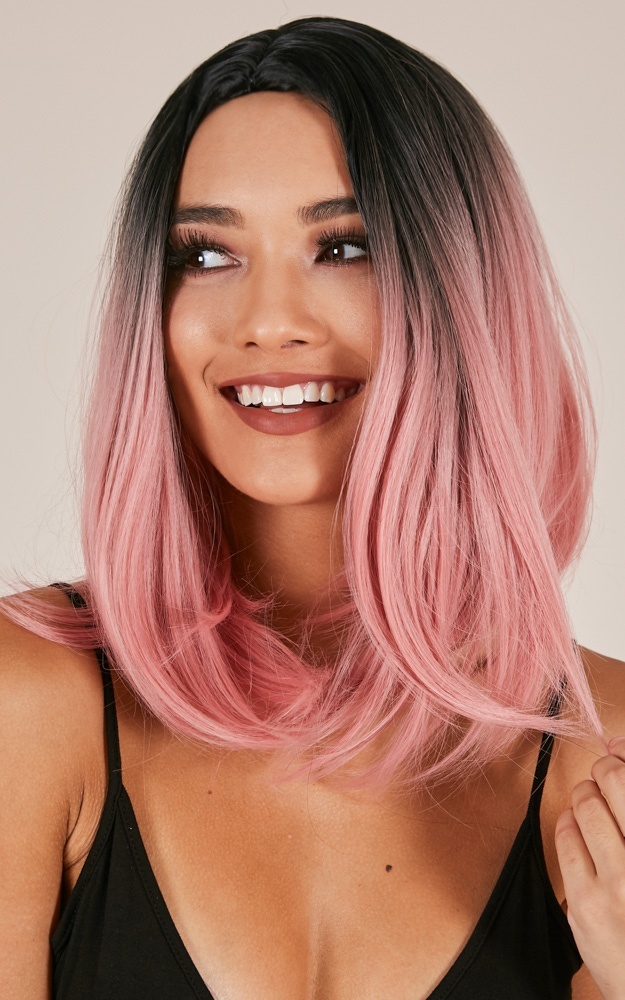 Ombre Pink  Synthetic Lace Wigs 13x4  Straight Short Bob  Middle Part Lace Synthetic Lace Wigs For Black Women Cosplay Wigs
