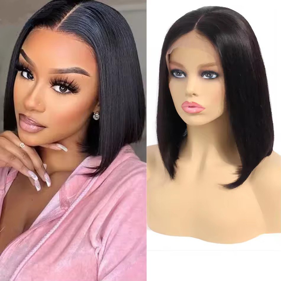 Short  Bob  Black Wigs  13*4 Lace Front  Heat resistant Wig   Brown Straight Bob Lace Front Synthetic Wig For Women Daily