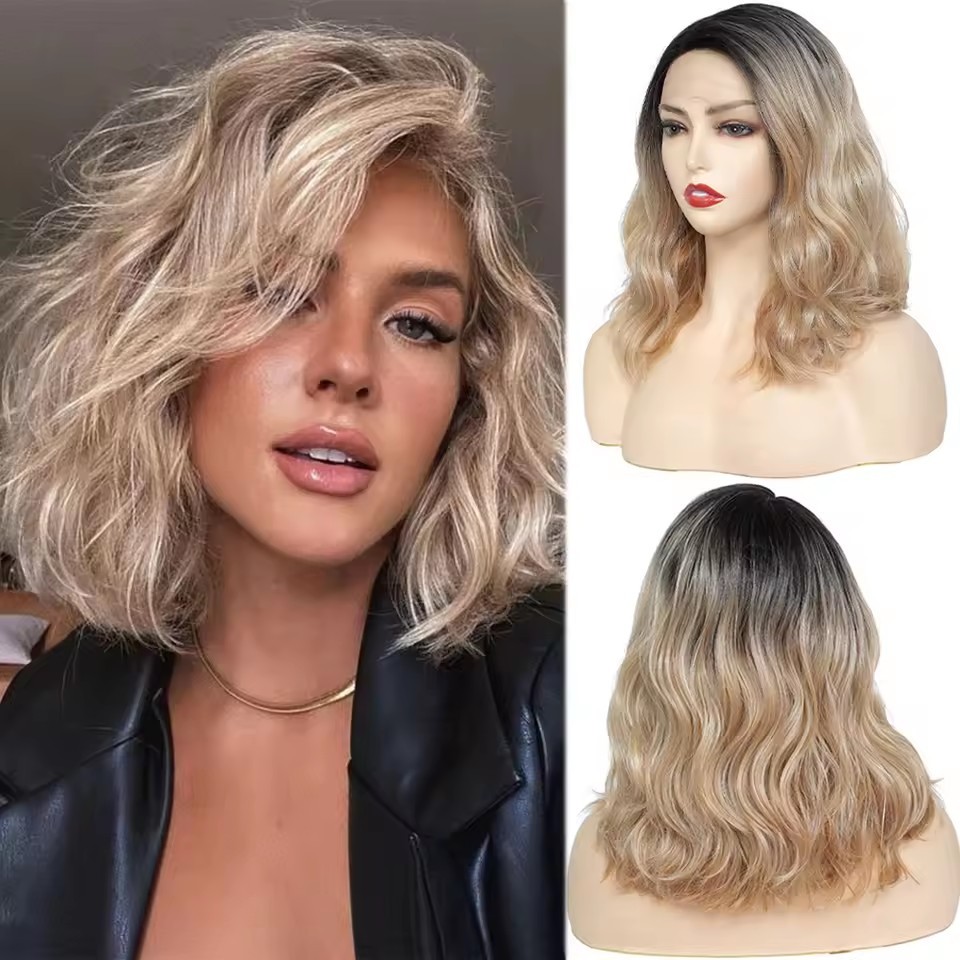 Corn Curly  Synthetic Lace Wigs 13x4 Ombre Blonde Synthetic Lace Front Wigs  Natural Hairline Heat Resistant daily Wigs
