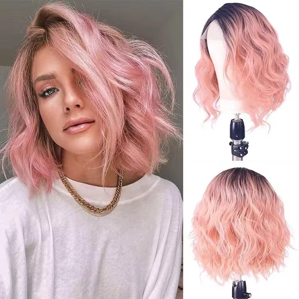 Corn Curly  Synthetic Lace Wigs 13x4 Ombre Brown Blonde Natural Wave Daily Use Party Lace Wig For Women