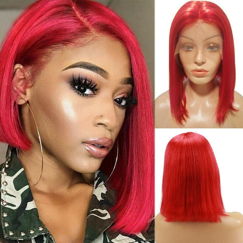 Short  Bob  Red  Wigs  13*4 Lace Front  Heat resistant Wig   Brown Straight Bob Lace Front Synthetic Wig For Women Daily