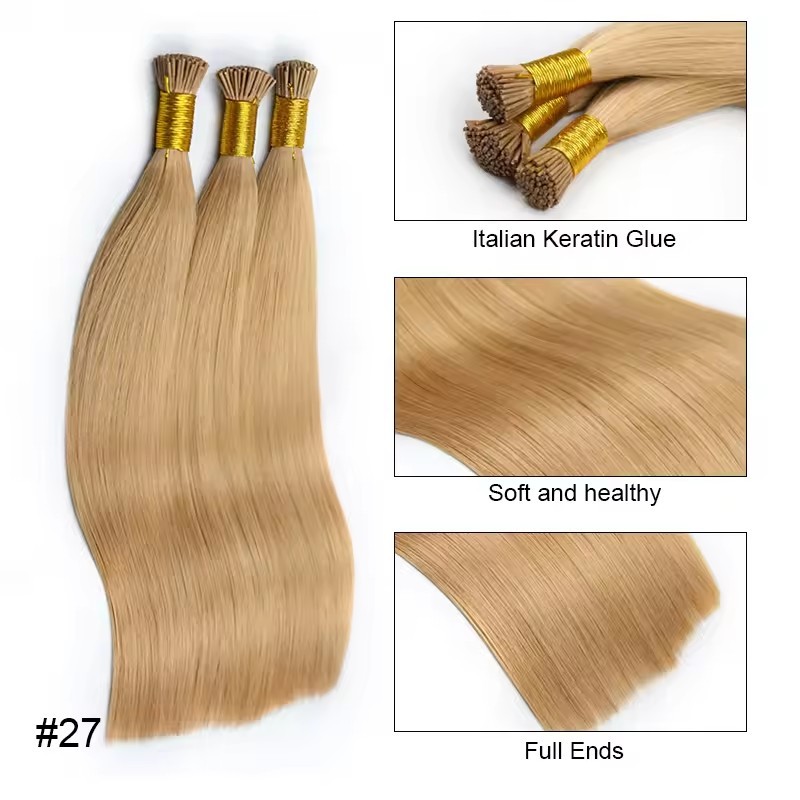 11A 100g Honey Blonde   #27 Prebond I Tip Virgin Human Hair Extensions Virgin Cuticle Remy Keratin Human Hair Extensions