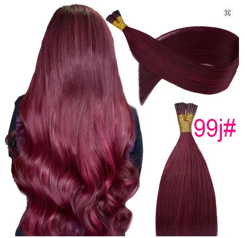 11A 100g Wine Red  #99J Prebond I Tip Virgin Human Hair Extensions Virgin Cuticle Remy Keratin Human Hair Extensions