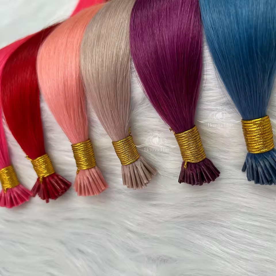 11A 100g Colorful  Prebond I Tip Virgin Human Hair Extensions Natural Real Hair Fusion Blue Purple Pink  Human Hair Extensions