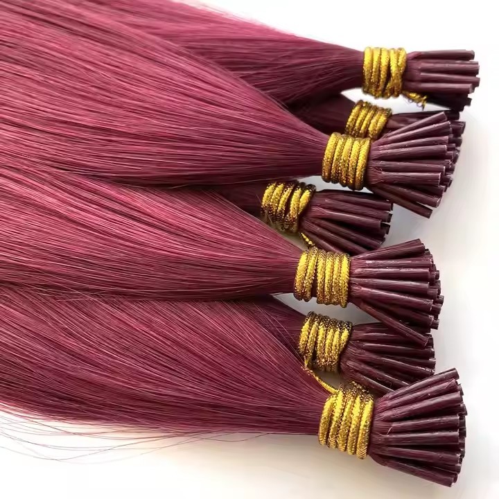 11A 100g Wine Red  #99J Prebond I Tip Virgin Human Hair Extensions Virgin Cuticle Remy Keratin Human Hair Extensions