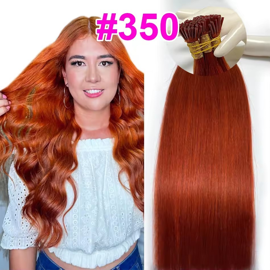 11A 100g Copper #350 Prebond I Tip Virgin Human Hair Extensions Virgin Cuticle Remy Keratin Human Hair Extensions
